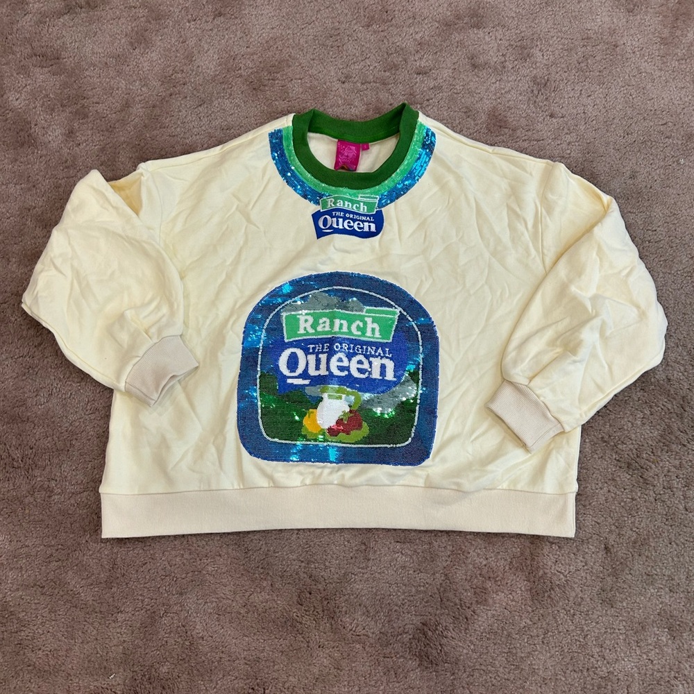 New Queen of Sparkles Queen of Ranch Cream Sequin Sweatshirt - Picture 2 of 7
